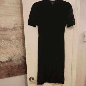 Slim-Fit Black Lace-Trim Midi Dress